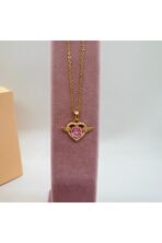 316L Çelik Kalp Pembe Taş Melek Kanadı Kolye